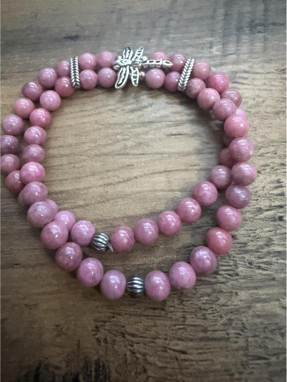 Carolyn Pollack AW 925 Silver Rhodonite Dragonfly Stretch Bracelet